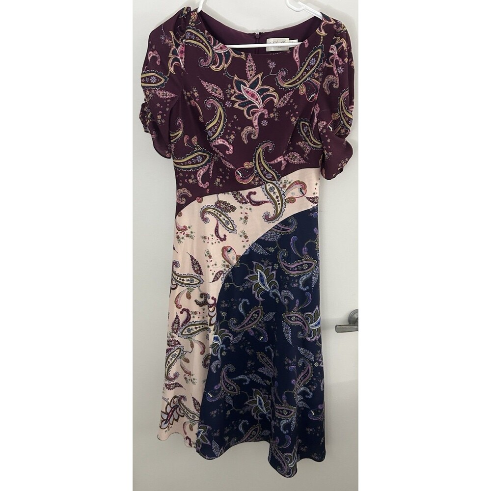 Eliza J Maxi Fit & Flare Patchwork Dress Short Midi  Boho Pink blue size 4